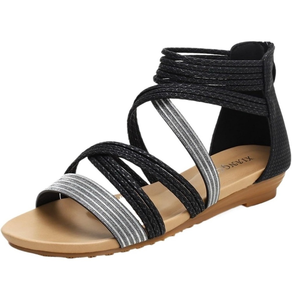 Women's Flat Sandal Flip Flops Open Toe Strap Zipper Back Flatform Wedge Sandals